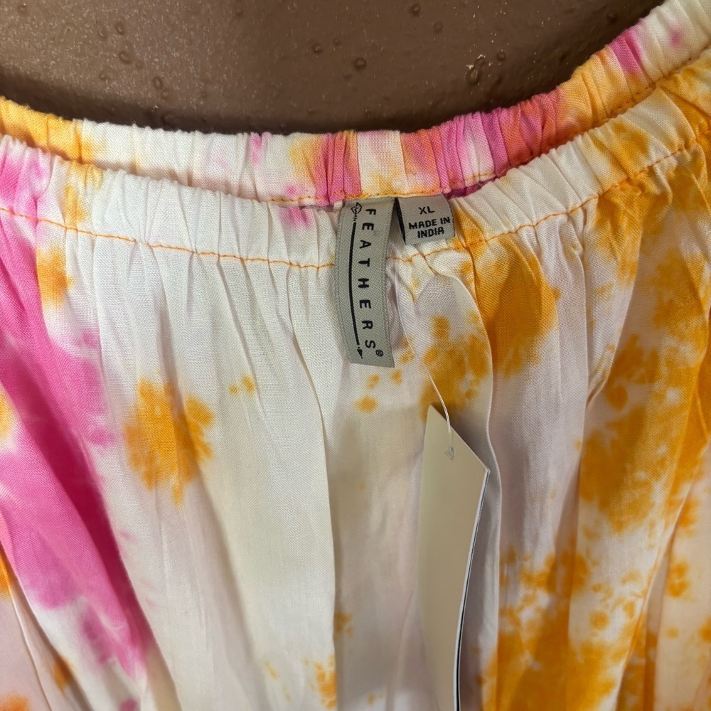 Feathers Pink Orange Tie Dye Off The Shoulder Bell Sleeve Mini Dress XL NWT - Picture 2 of 5